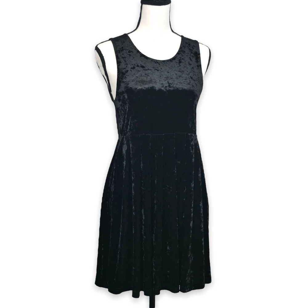 MINKPINK Sheer Mesh Back Crushed Velvet Mini Dress Sz XS Black Fit & Flare - Picture 4 of 9